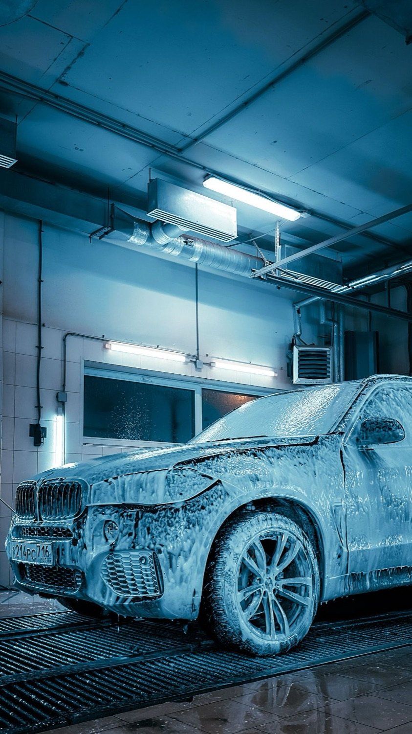 Snow foam covering a car